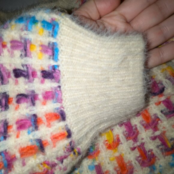 Chunky Knit Pullover Sweater Rainbow Checkered Fuzzy SZ Small - Picture 7 of 9